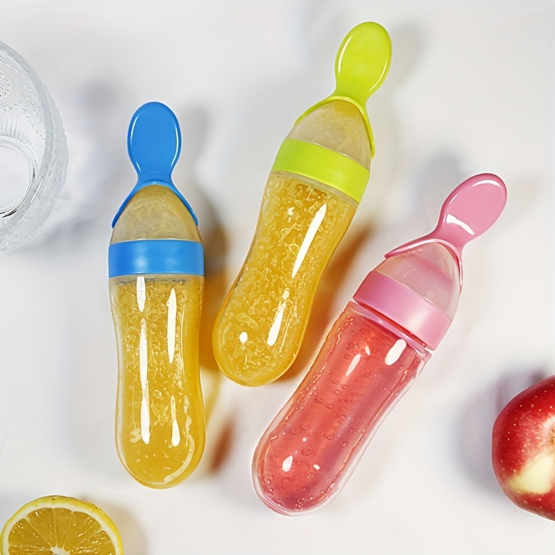 Baby Food Guide - Baby Feeding Silicone Bottle with Spoon,